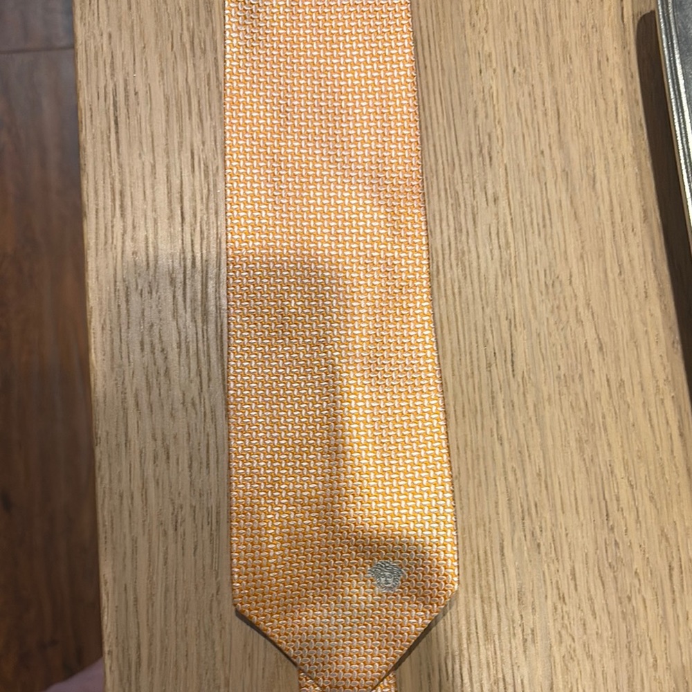 Versace Orange Silk Tie with Textured Pattern